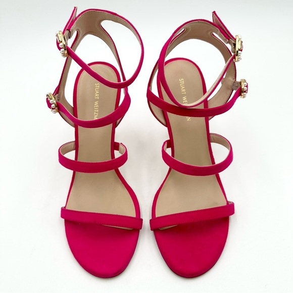 Stuart Weitzman Dazzle Gladiator 100 Sandal Suede Peonia Hot Pink - Picture 6 of 13